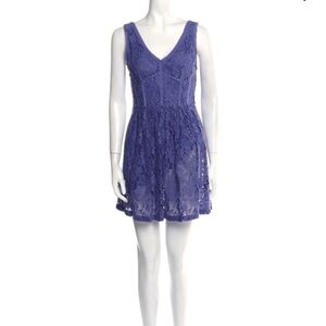 REBECCA TAYLOR lace V neck silk mini dress in periwinkle